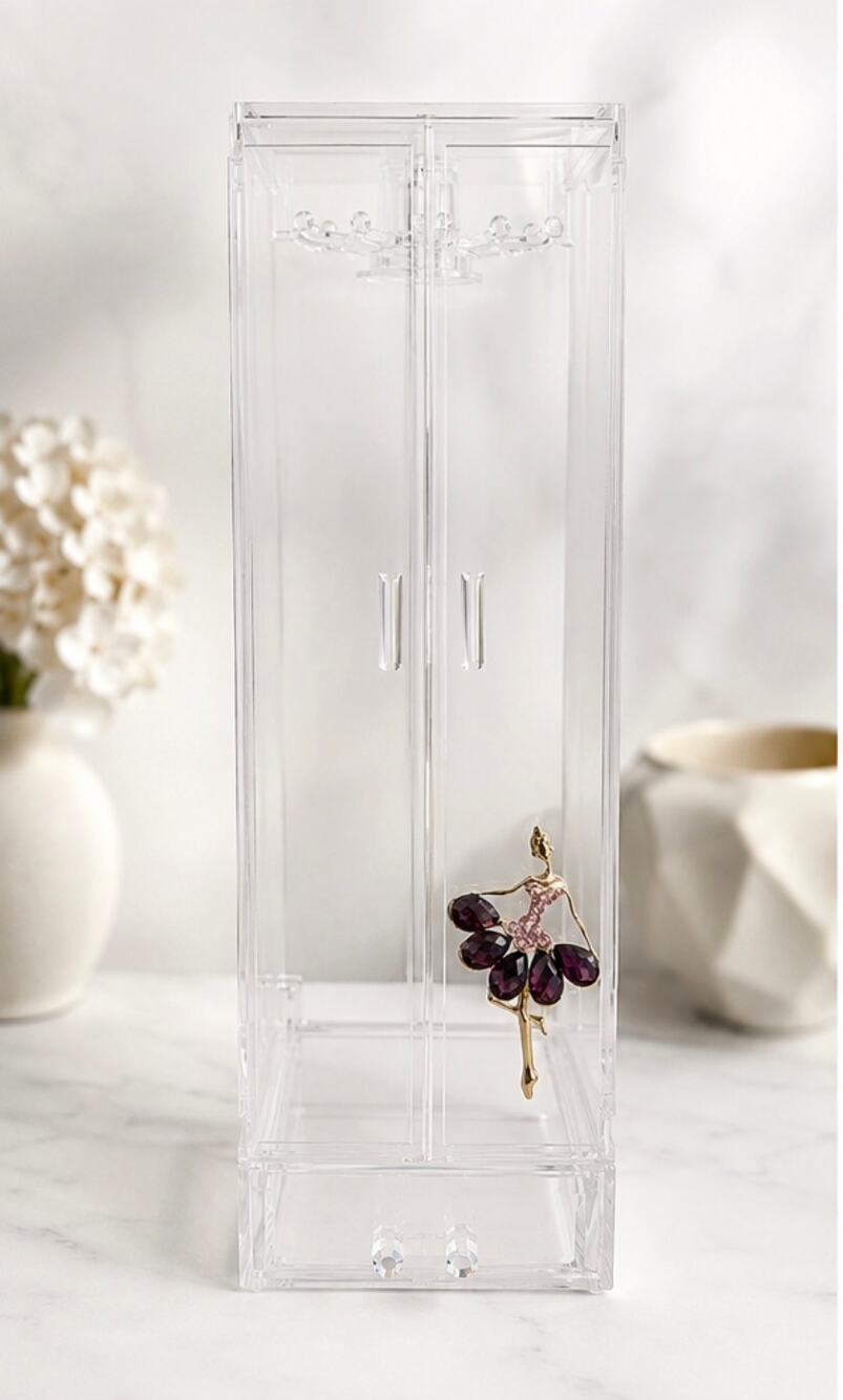 Jeweled Ballerina Clear Acrylic Jewelry Armoire Necklace Organizer